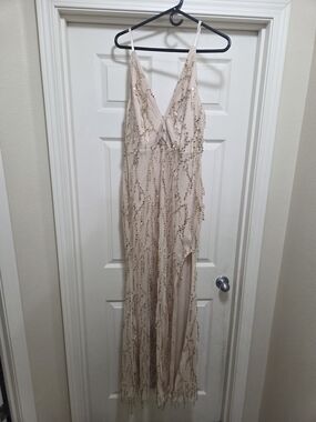 Sequin Embellished Blush Slip Gown
